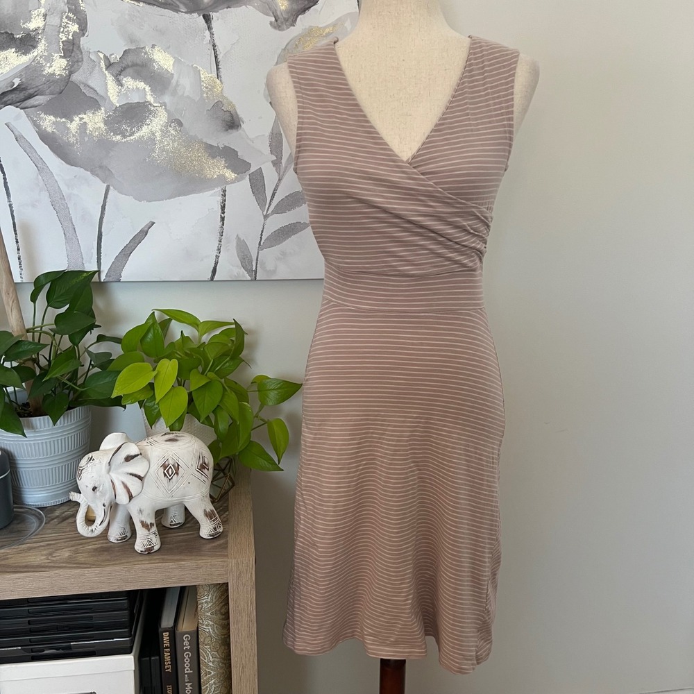 Patagonia Porch Song Dress XS Pink Stripe Sleeveless Wrap Organic Cotton